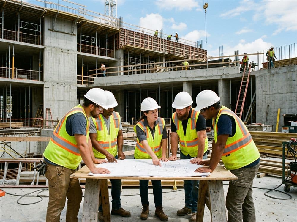 Equipo de constructores en Santiago de Compostela